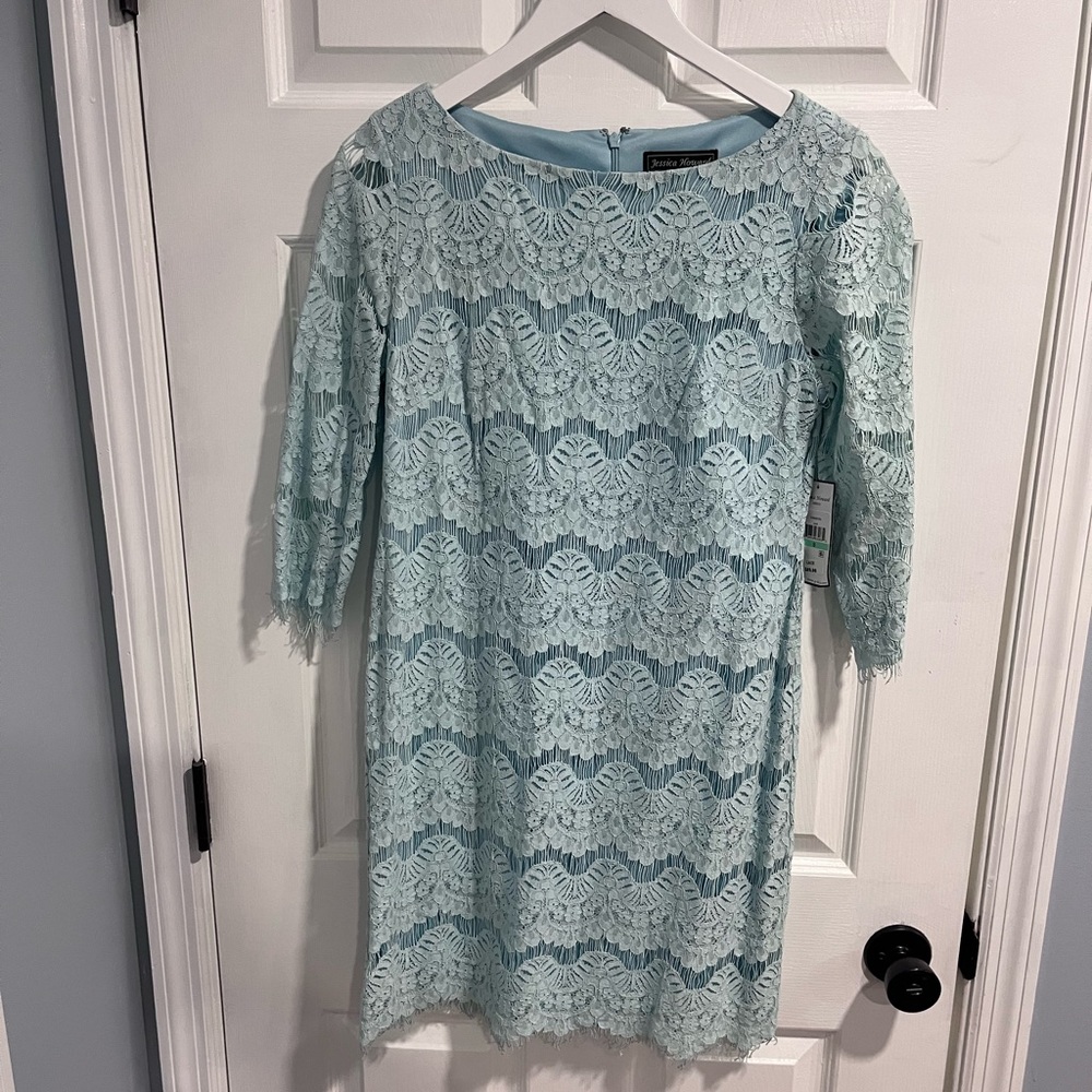 NWT Jessica Howard Blue Lace Dress. Size 8.